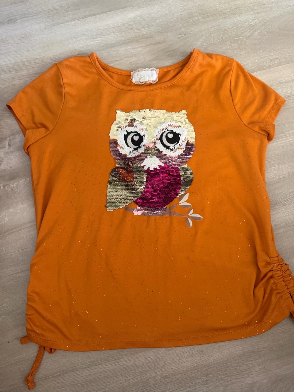 Sparkley Orange Short Sleeve Sequin Owl Tee